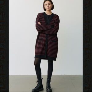 Hot Topic Striped Duster Cardigan Women XL Red Black Grunge Emo Dark Academia